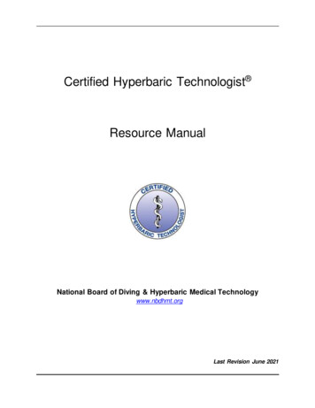 Certified Hyperbaric Technologist Resource Manual